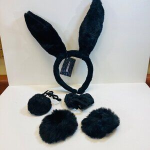 Velvet Faux Fur Black Bunny Ears Tail Bow Tie Wrist Cuffs New Niceaty